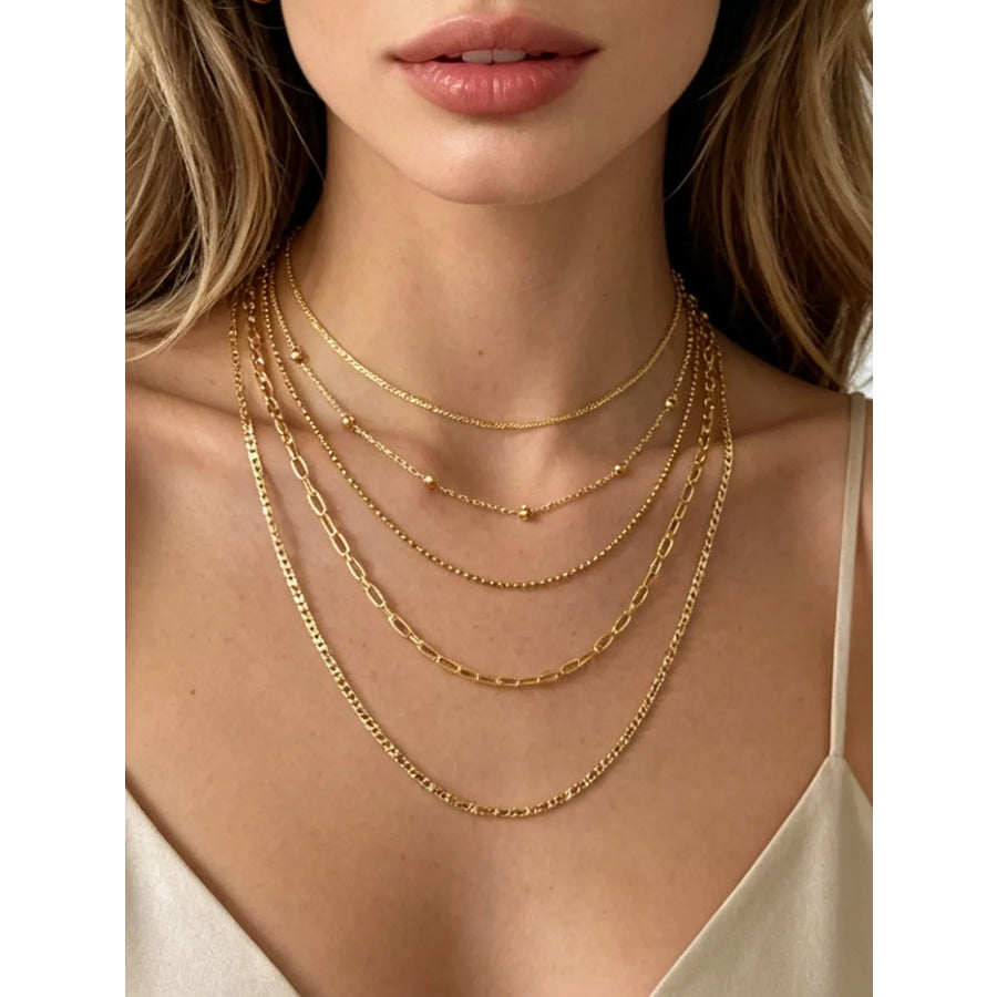 18K Gold-Plated Five Layered Necklace Gold / onesize Apparel and Accessories