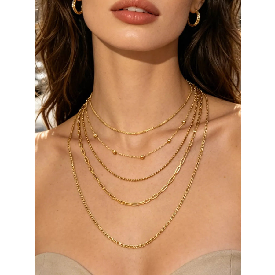 18K Gold-Plated Five Layered Necklace Gold / onesize Apparel and Accessories