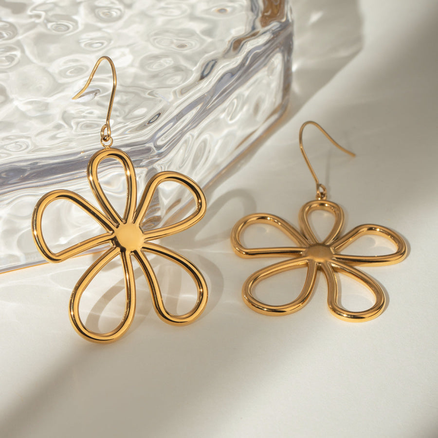 18K Gold-Plated Flower Earrings Gold / One Size Apparel and Accessories