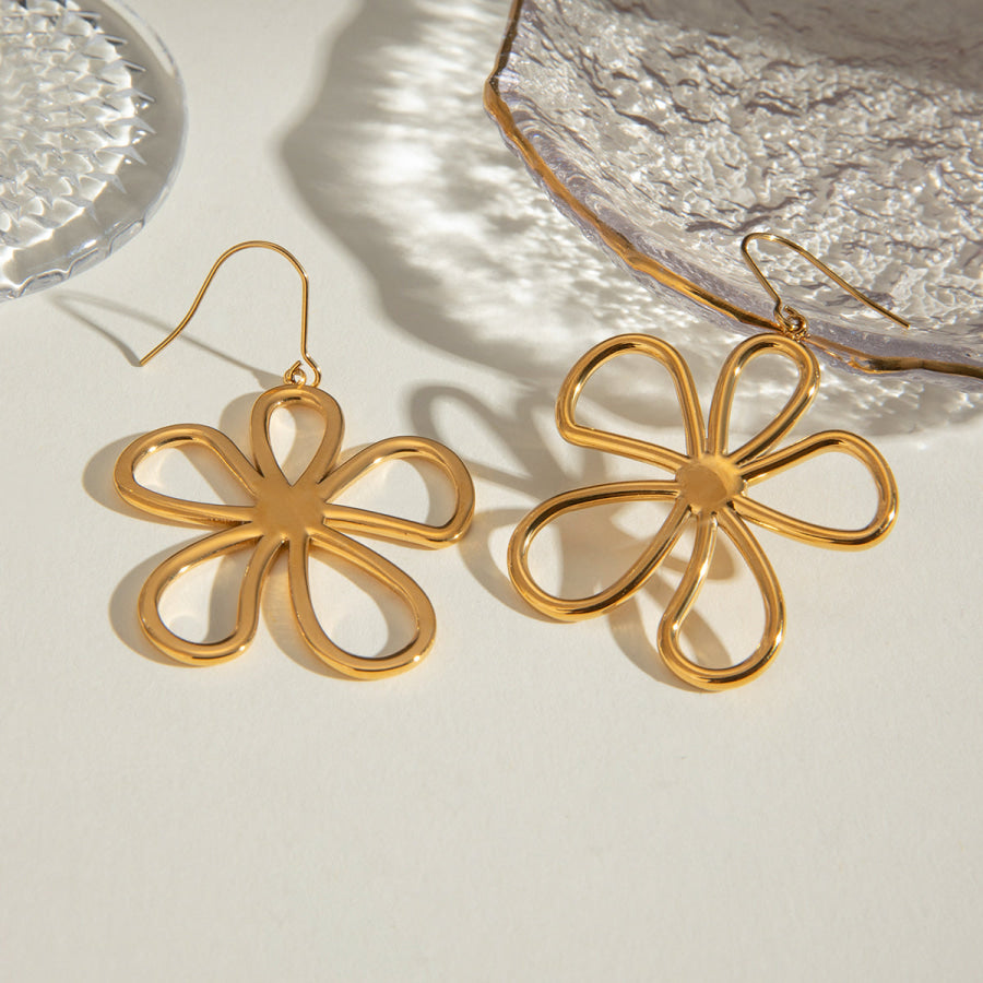 18K Gold-Plated Flower Earrings Gold / One Size Apparel and Accessories