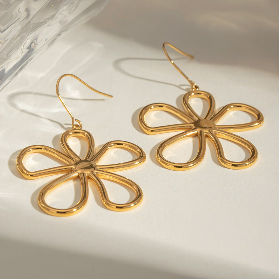 18K Gold-Plated Flower Earrings Gold / One Size Apparel and Accessories