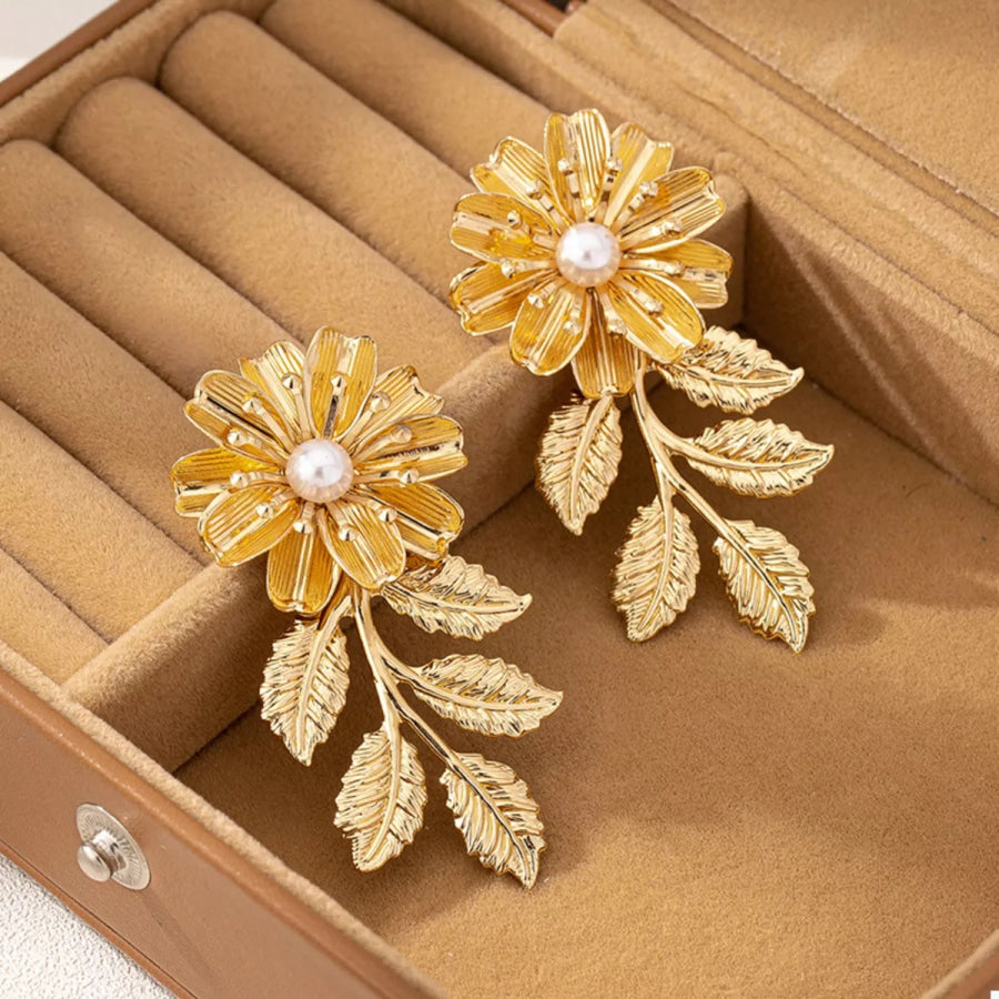 18K Gold-Plated Flower Earrings Golden / One Size Apparel and Accessories