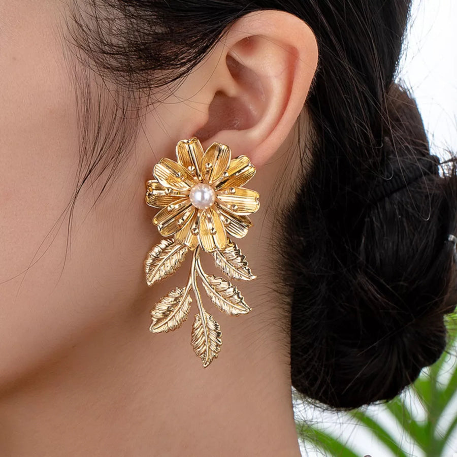 18K Gold-Plated Flower Earrings Golden / One Size Apparel and Accessories