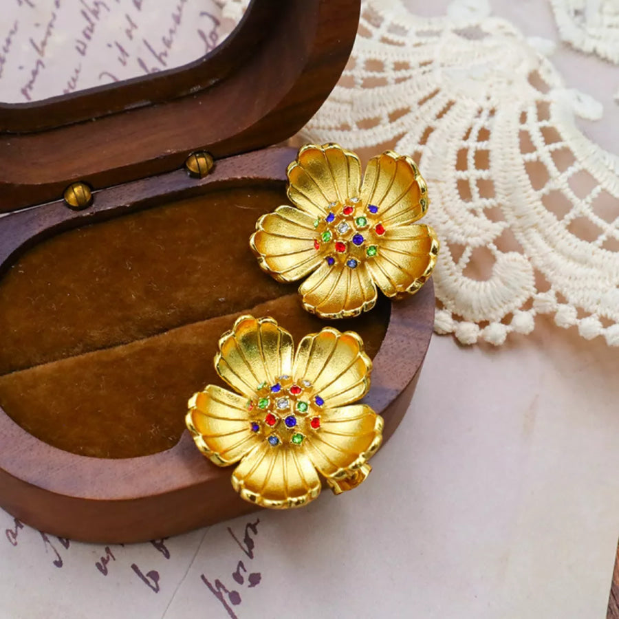 18K Gold-Plated Flower Earrings Gold / onesize Apparel and Accessories