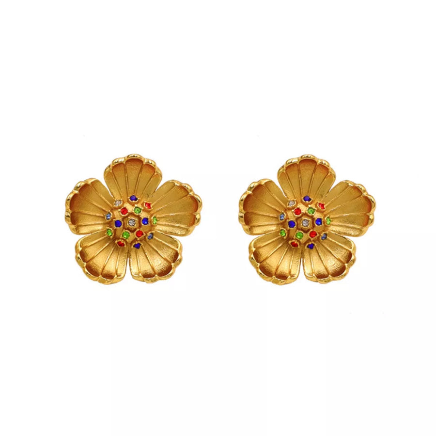 18K Gold-Plated Flower Earrings Gold / onesize Apparel and Accessories