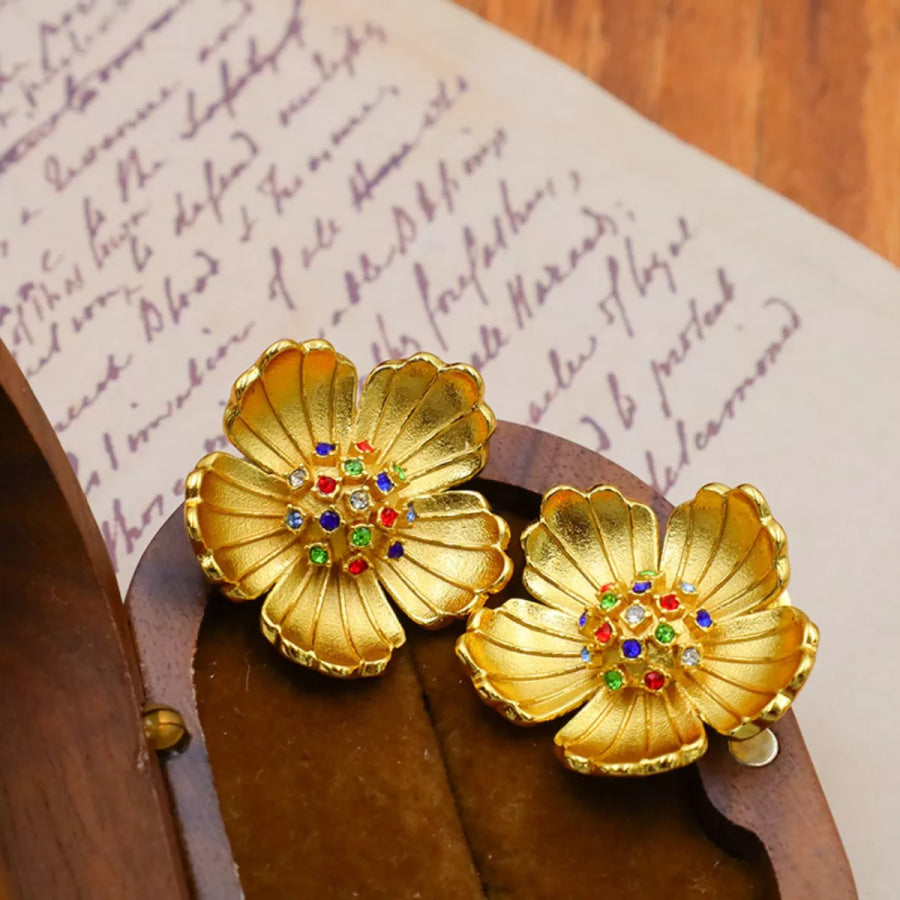 18K Gold-Plated Flower Earrings Gold / onesize Apparel and Accessories
