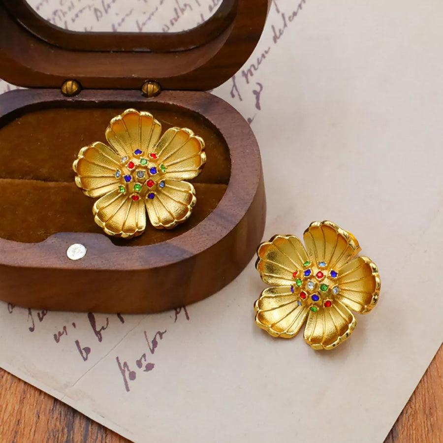 18K Gold-Plated Flower Earrings Gold / onesize Apparel and Accessories