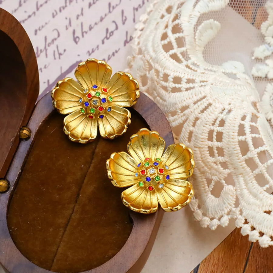 18K Gold-Plated Flower Earrings Gold / onesize Apparel and Accessories