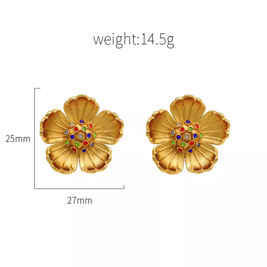 18K Gold-Plated Flower Earrings Gold / onesize Apparel and Accessories