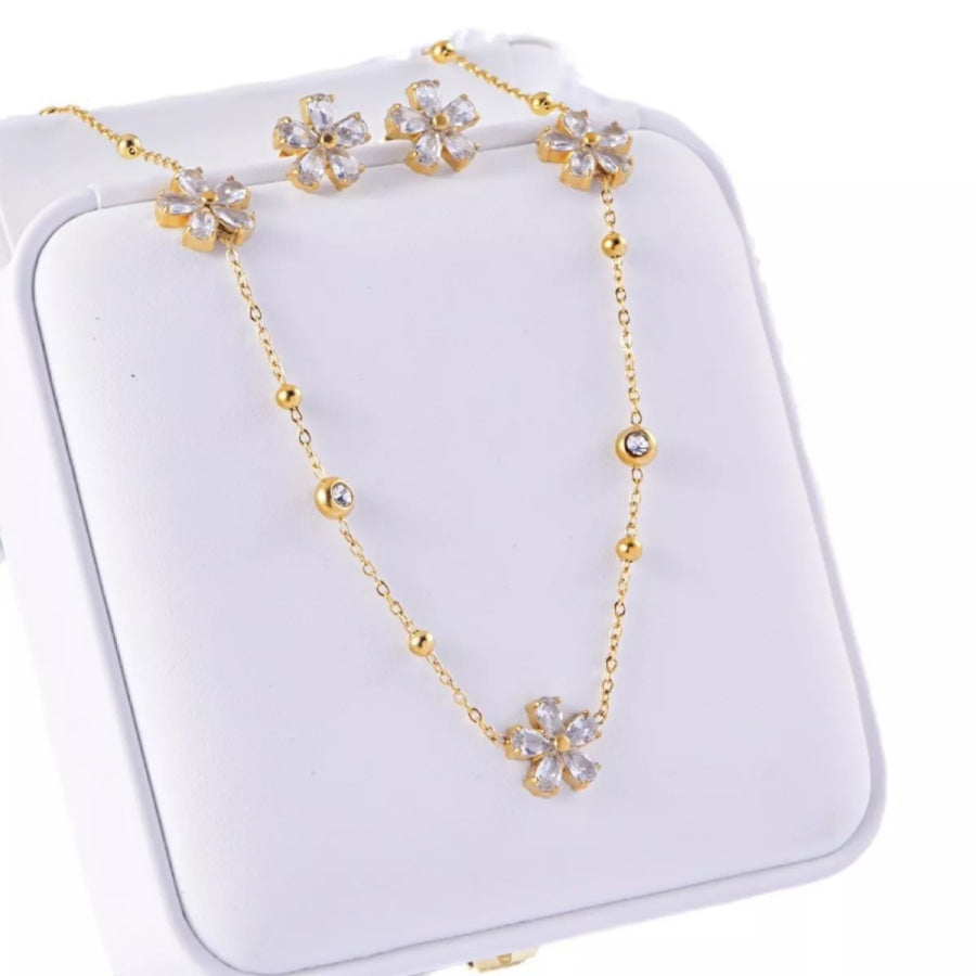 18K Gold-Plated Flower Jewelry Set Gold / One Size Apparel and Accessories