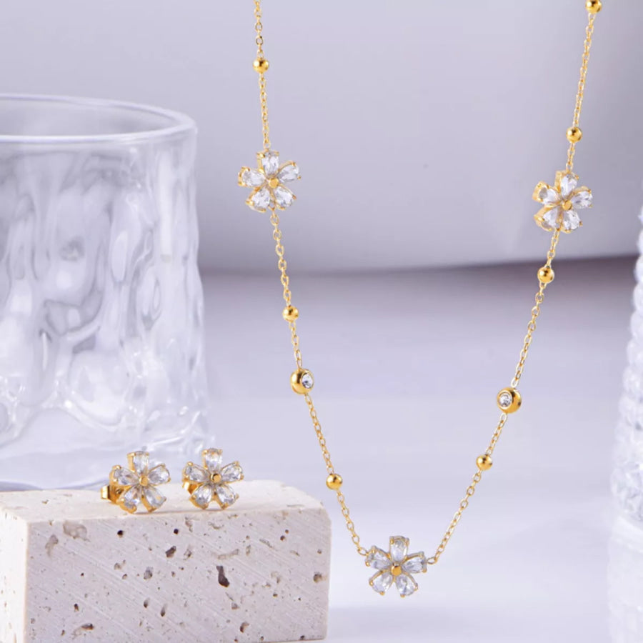 18K Gold-Plated Flower Jewelry Set Gold / One Size Apparel and Accessories