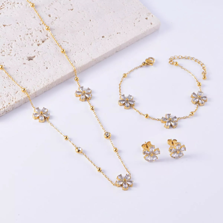 18K Gold-Plated Flower Jewelry Set Gold / One Size Apparel and Accessories