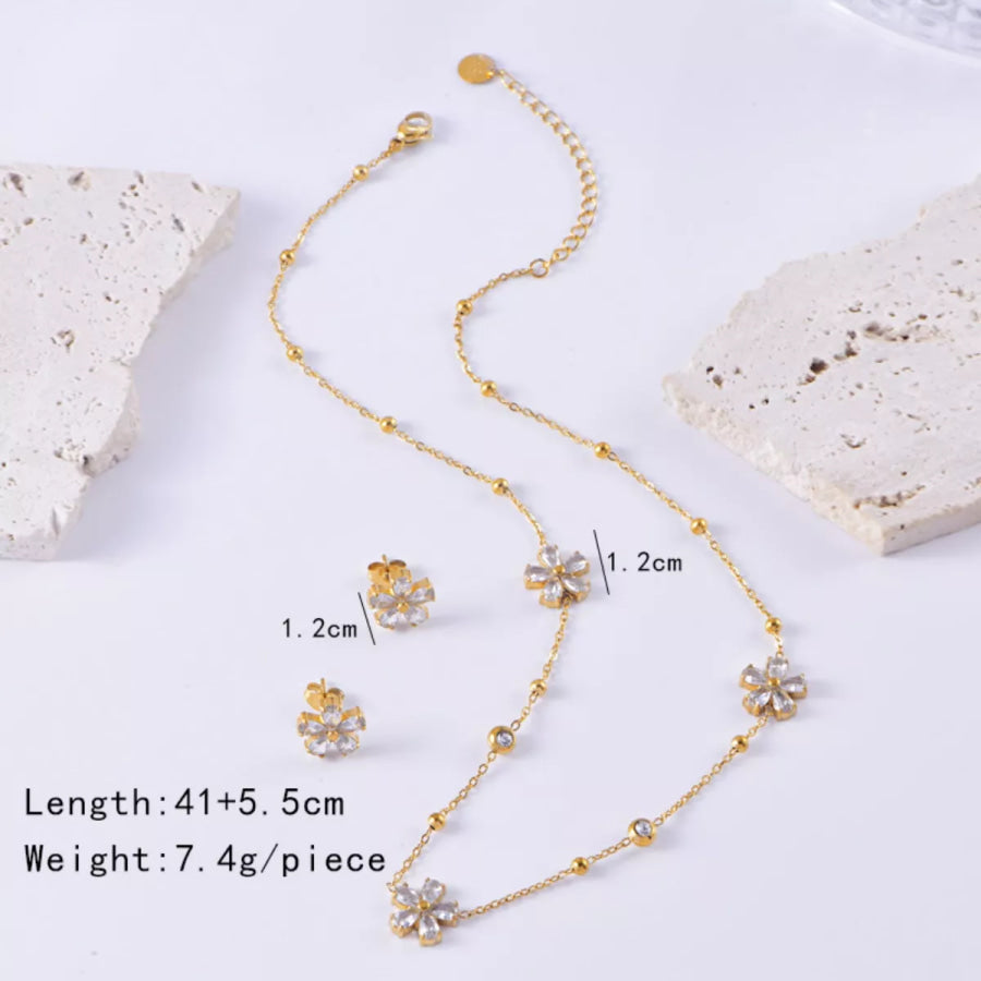 18K Gold-Plated Flower Jewelry Set Gold / One Size Apparel and Accessories