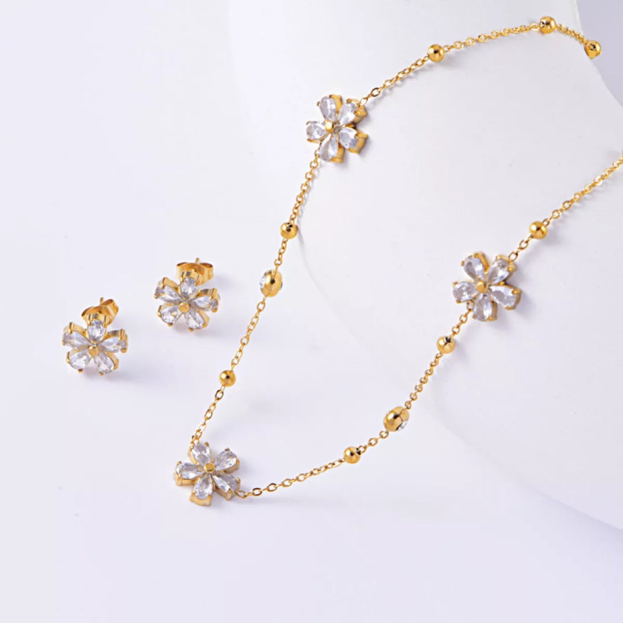 18K Gold-Plated Flower Jewelry Set Gold / One Size Apparel and Accessories