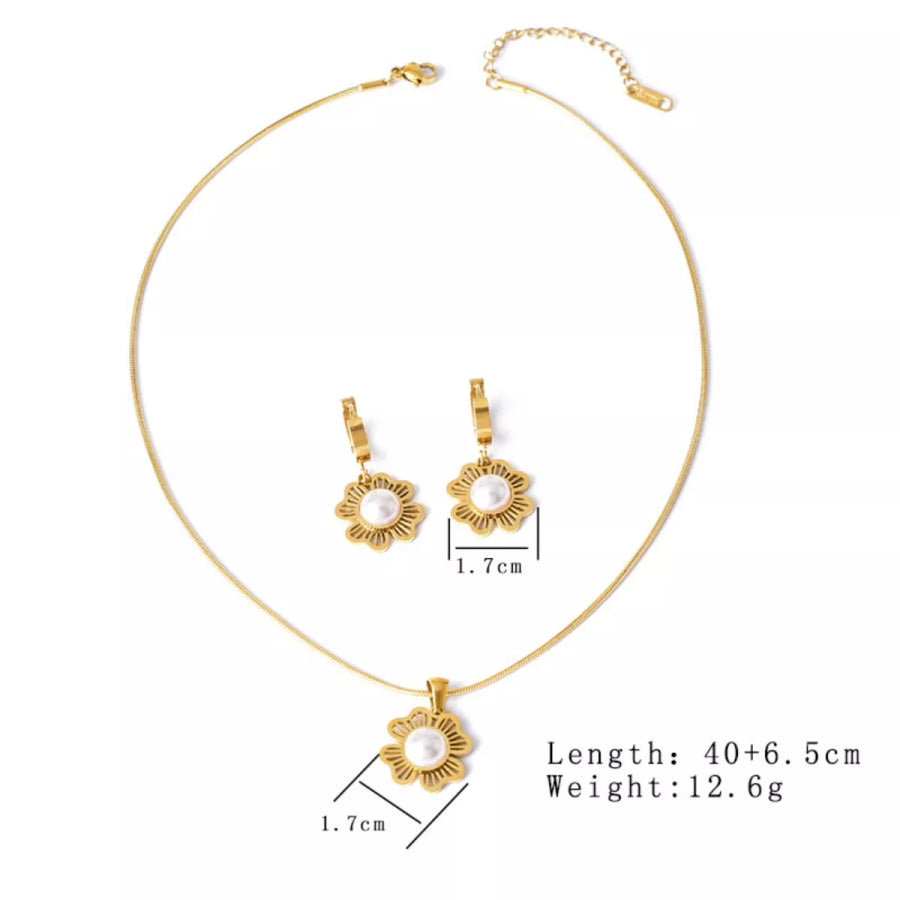 18K Gold-Plated Flower Jewelry Set Two-piece Set / One Size Apparel and Accessories
