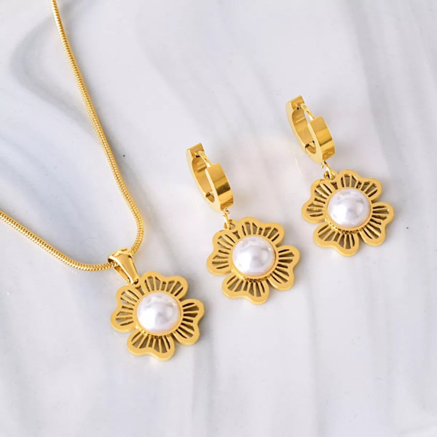 18K Gold-Plated Flower Jewelry Set Two-piece Set / One Size Apparel and Accessories