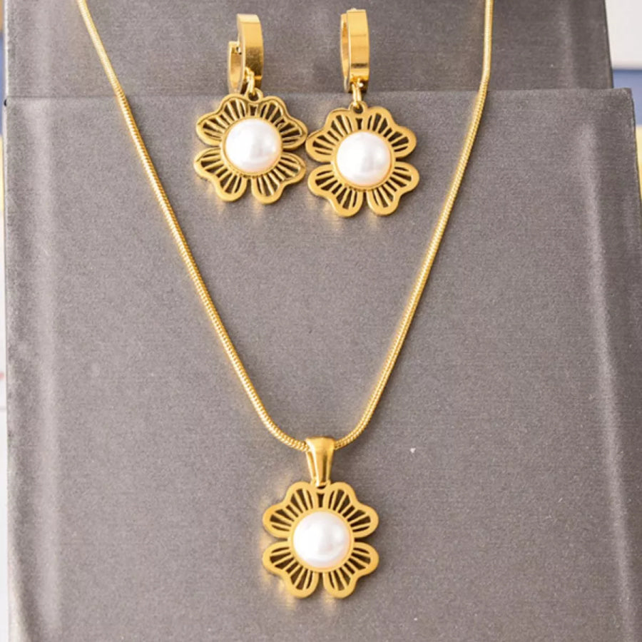 18K Gold-Plated Flower Jewelry Set Two-piece Set / One Size Apparel and Accessories