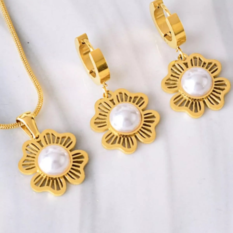 18K Gold-Plated Flower Jewelry Set Two-piece Set / One Size Apparel and Accessories