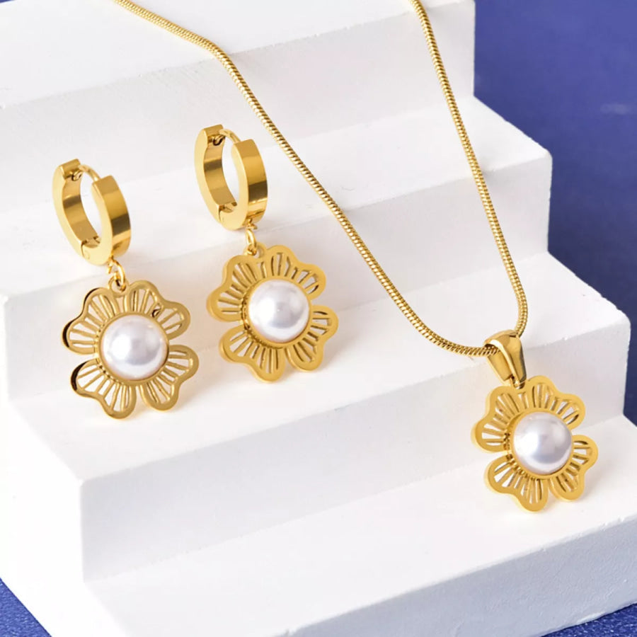 18K Gold-Plated Flower Jewelry Set Two-piece Set / One Size Apparel and Accessories