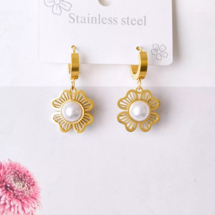 18K Gold-Plated Flower Jewelry Set Two-piece Set / One Size Apparel and Accessories