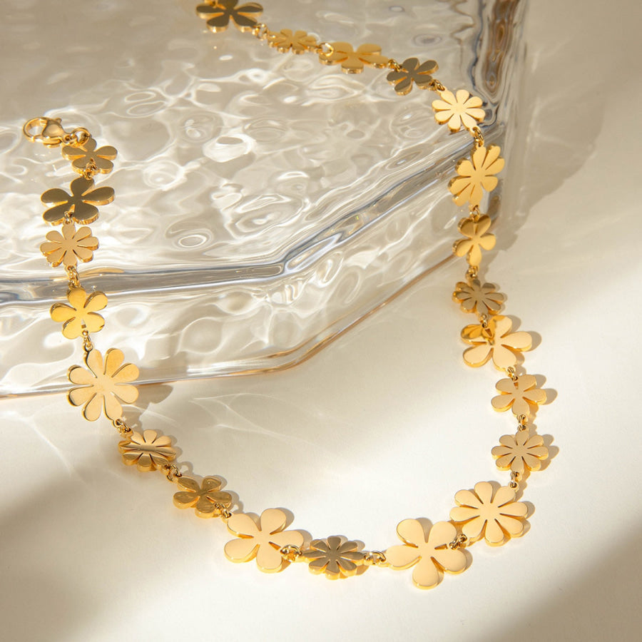 18K Gold-Plated Flower Necklace Gold / One Size Apparel and Accessories