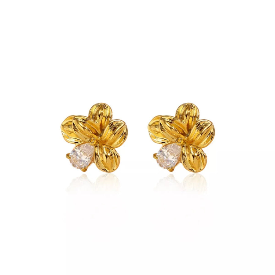 18K Gold-Plated Flower Stud Earrings Gold / One Size Apparel and Accessories