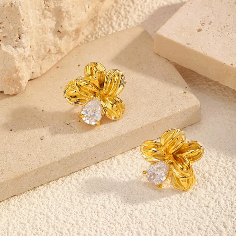 18K Gold-Plated Flower Stud Earrings Gold / One Size Apparel and Accessories