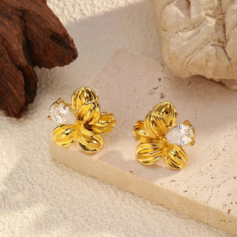 18K Gold-Plated Flower Stud Earrings Gold / One Size Apparel and Accessories