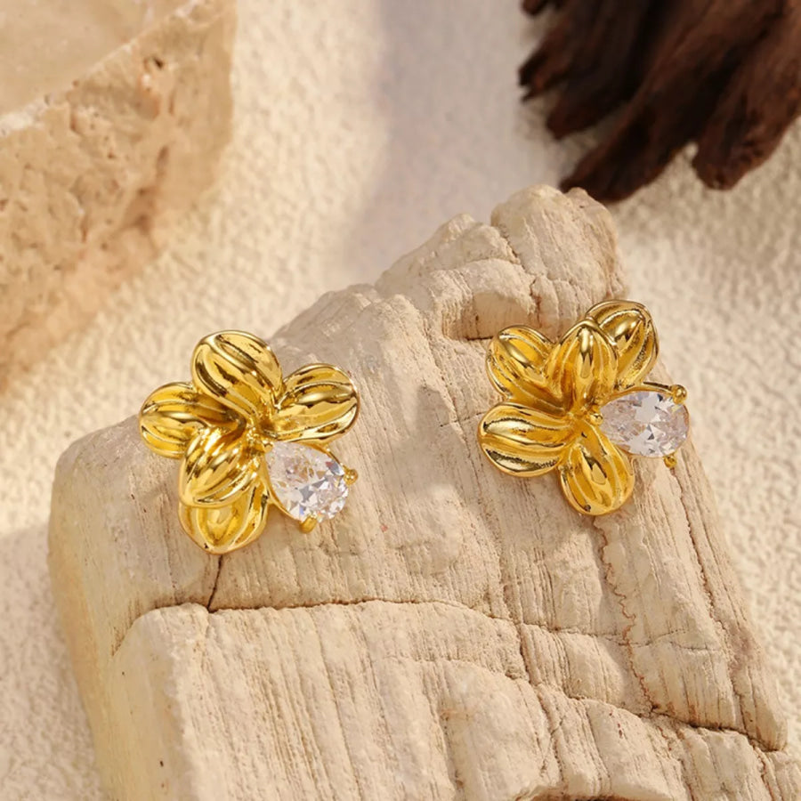 18K Gold-Plated Flower Stud Earrings Gold / One Size Apparel and Accessories