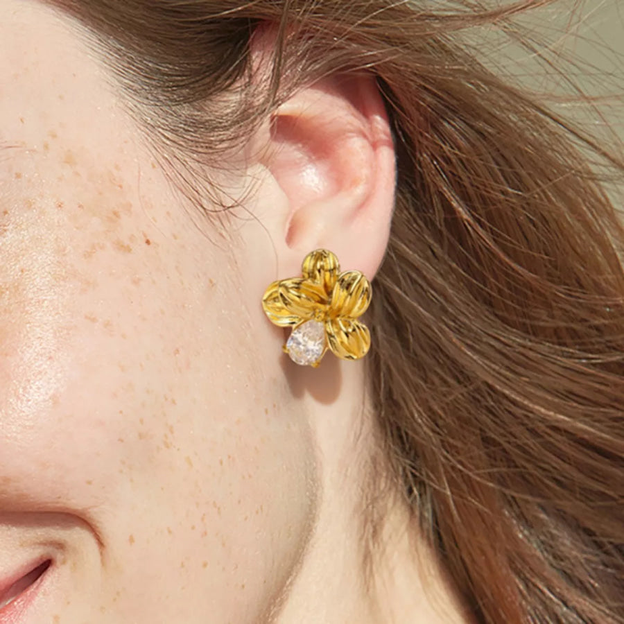 18K Gold-Plated Flower Stud Earrings Gold / One Size Apparel and Accessories