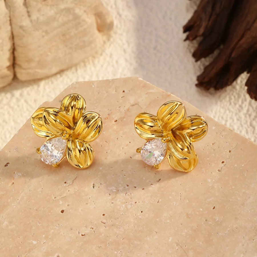 18K Gold-Plated Flower Stud Earrings Gold / One Size Apparel and Accessories