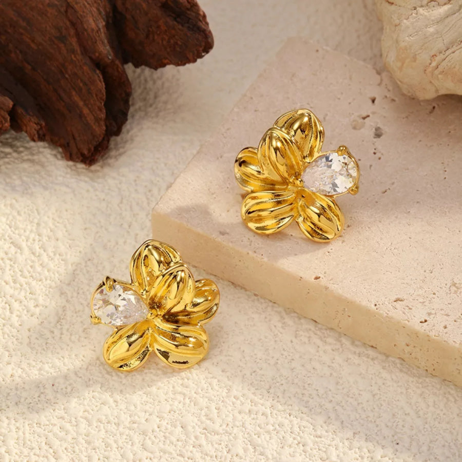 18K Gold-Plated Flower Stud Earrings Gold / One Size Apparel and Accessories