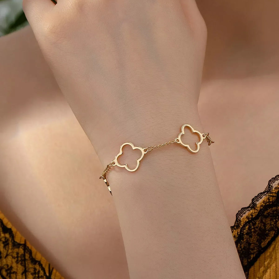 18K Gold-Plated Four Leaf Clover Bracelet Gold / One Size Apparel and Accessories