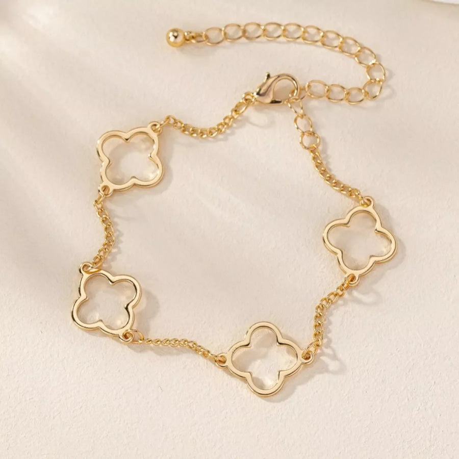 18K Gold-Plated Four Leaf Clover Bracelet Gold / One Size Apparel and Accessories