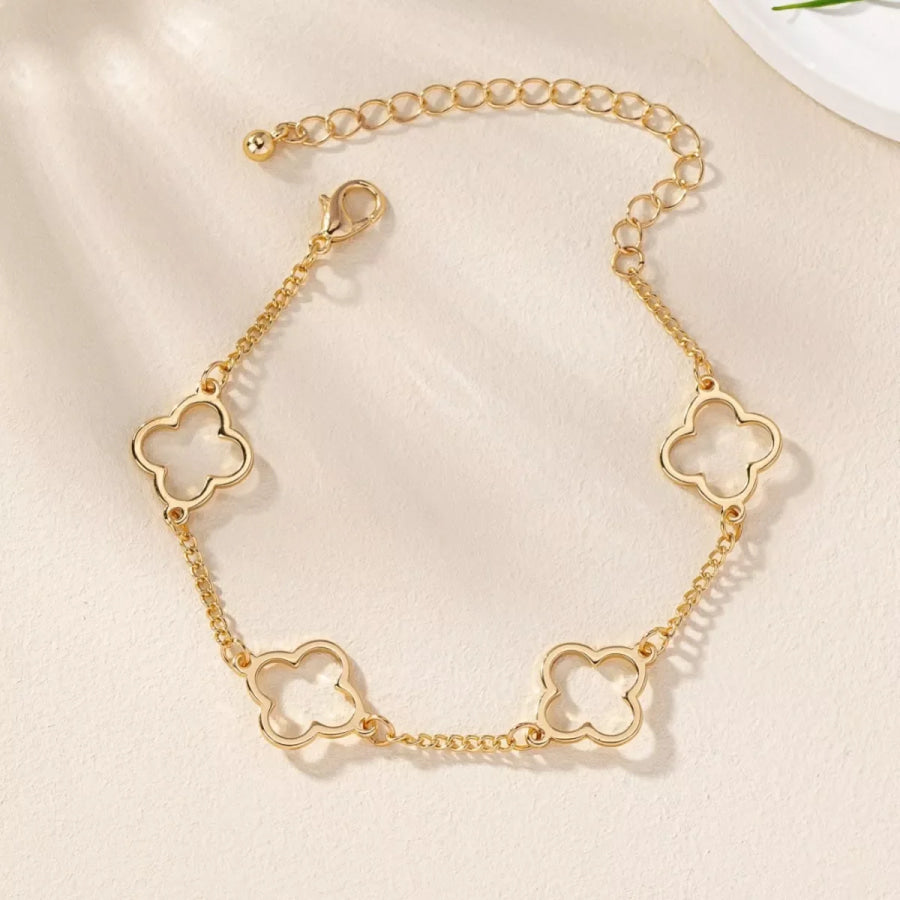 18K Gold-Plated Four Leaf Clover Bracelet Gold / One Size Apparel and Accessories