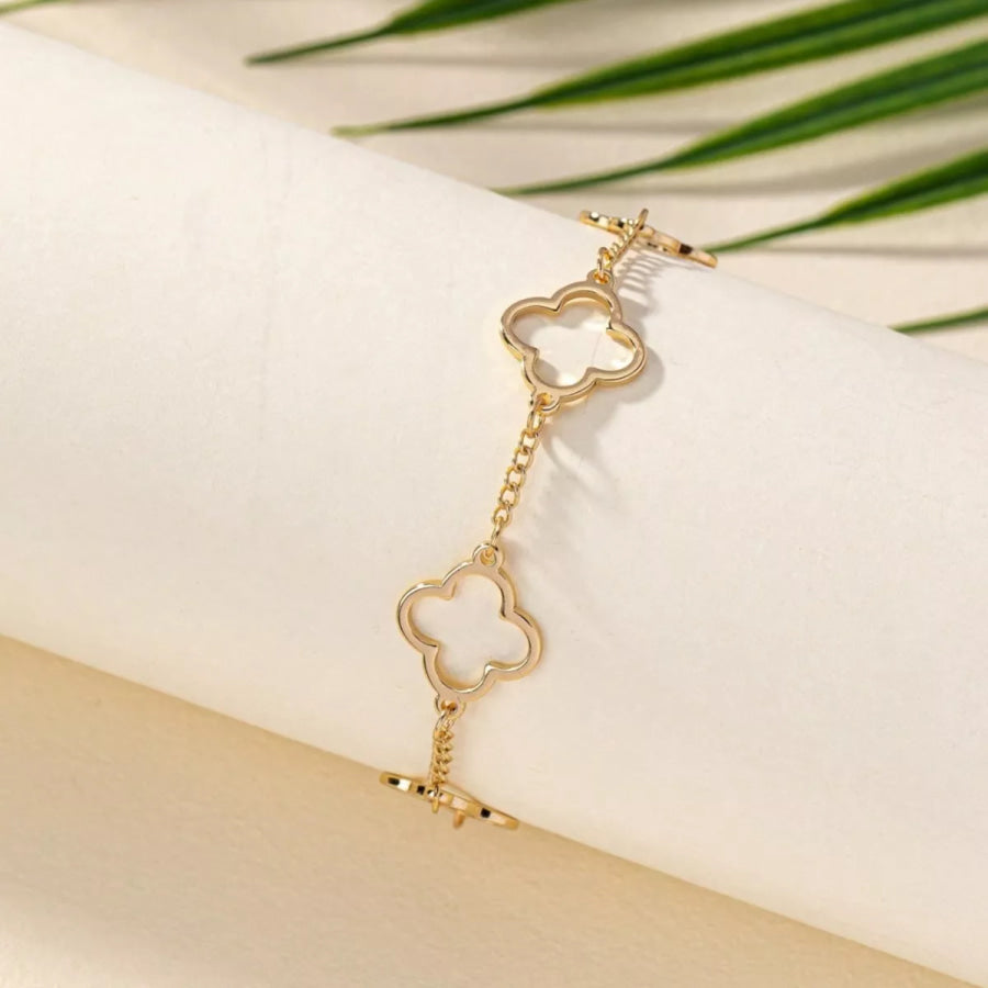 18K Gold-Plated Four Leaf Clover Bracelet Gold / One Size Apparel and Accessories