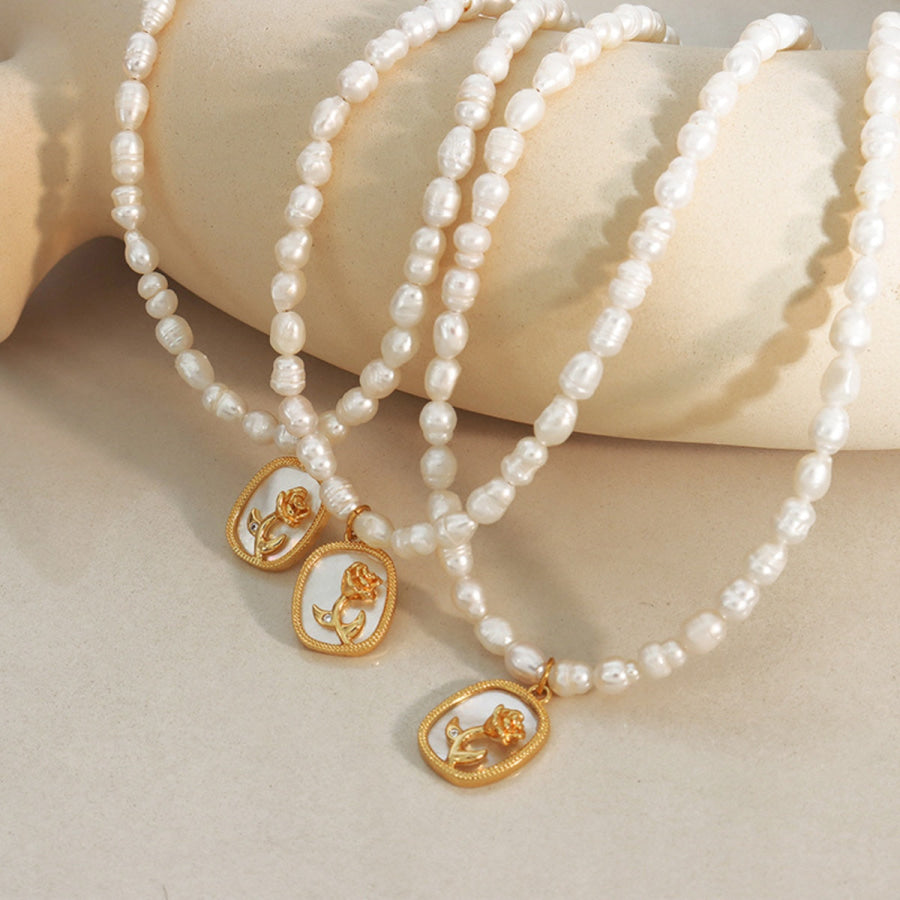 18K Gold - Plated Freshwater Pearl Necklace Gold / One Size Apparel and Accessories