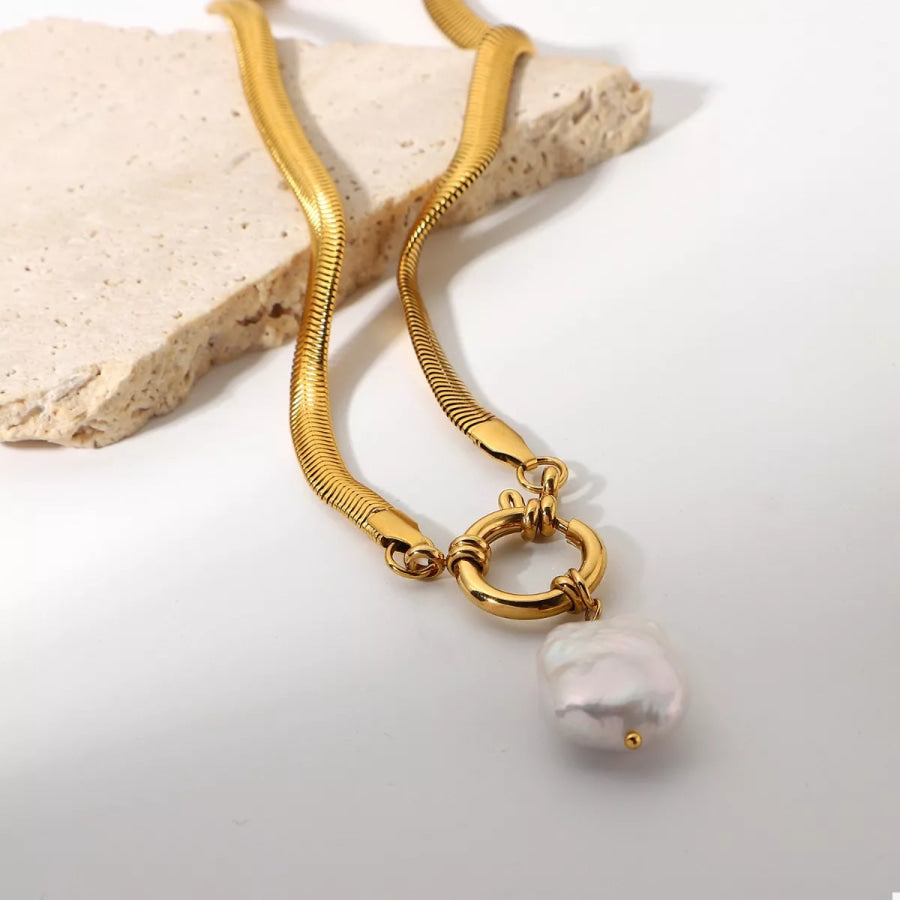 18K Gold-Plated Freshwater Pearl Pendant Necklace Gold / One Size Apparel and Accessories