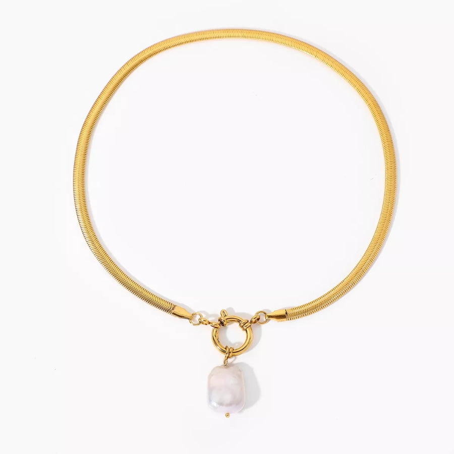 18K Gold-Plated Freshwater Pearl Pendant Necklace Gold / One Size Apparel and Accessories