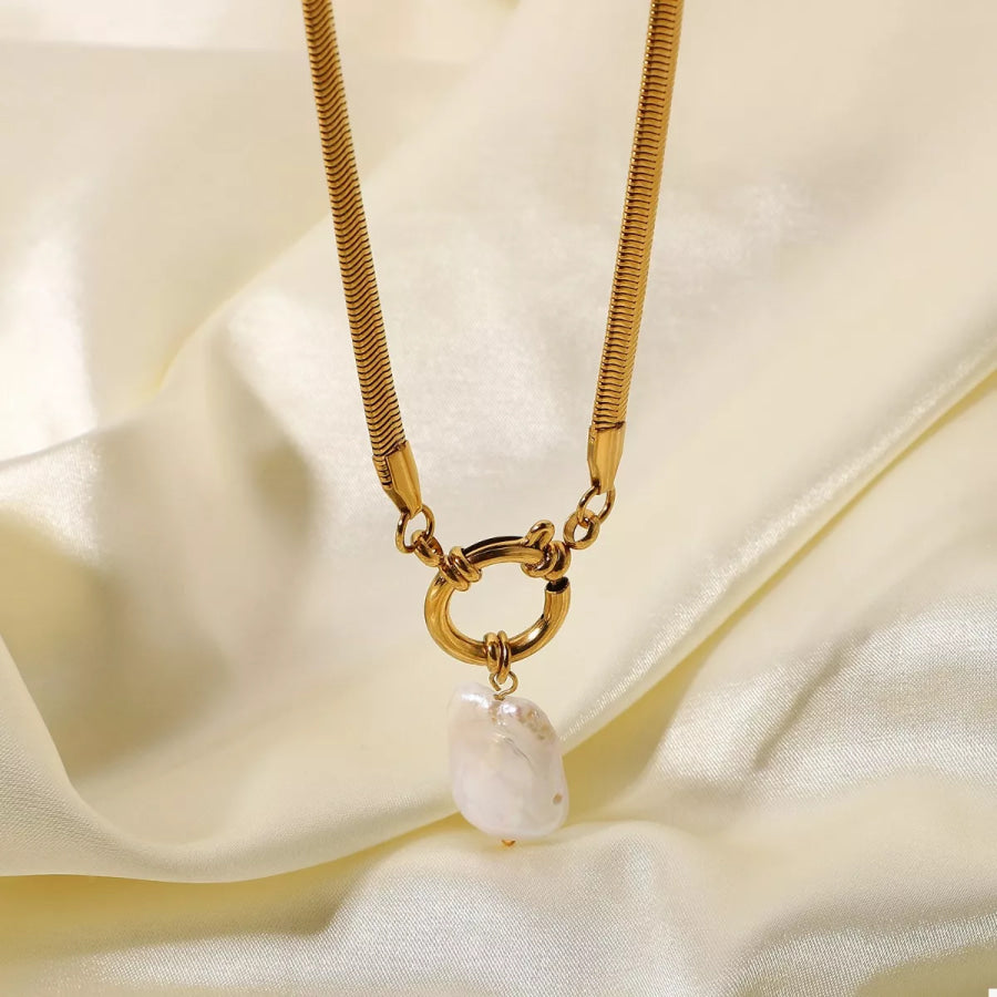 18K Gold-Plated Freshwater Pearl Pendant Necklace Gold / One Size Apparel and Accessories