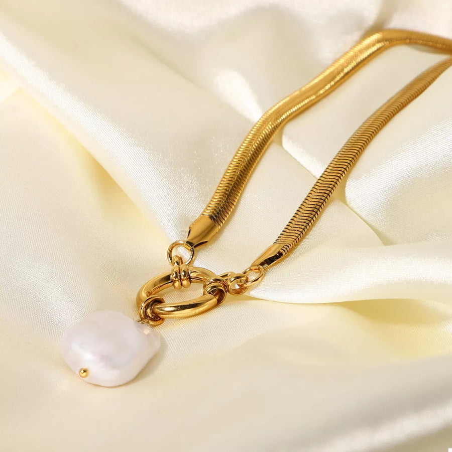 18K Gold-Plated Freshwater Pearl Pendant Necklace Gold / One Size Apparel and Accessories