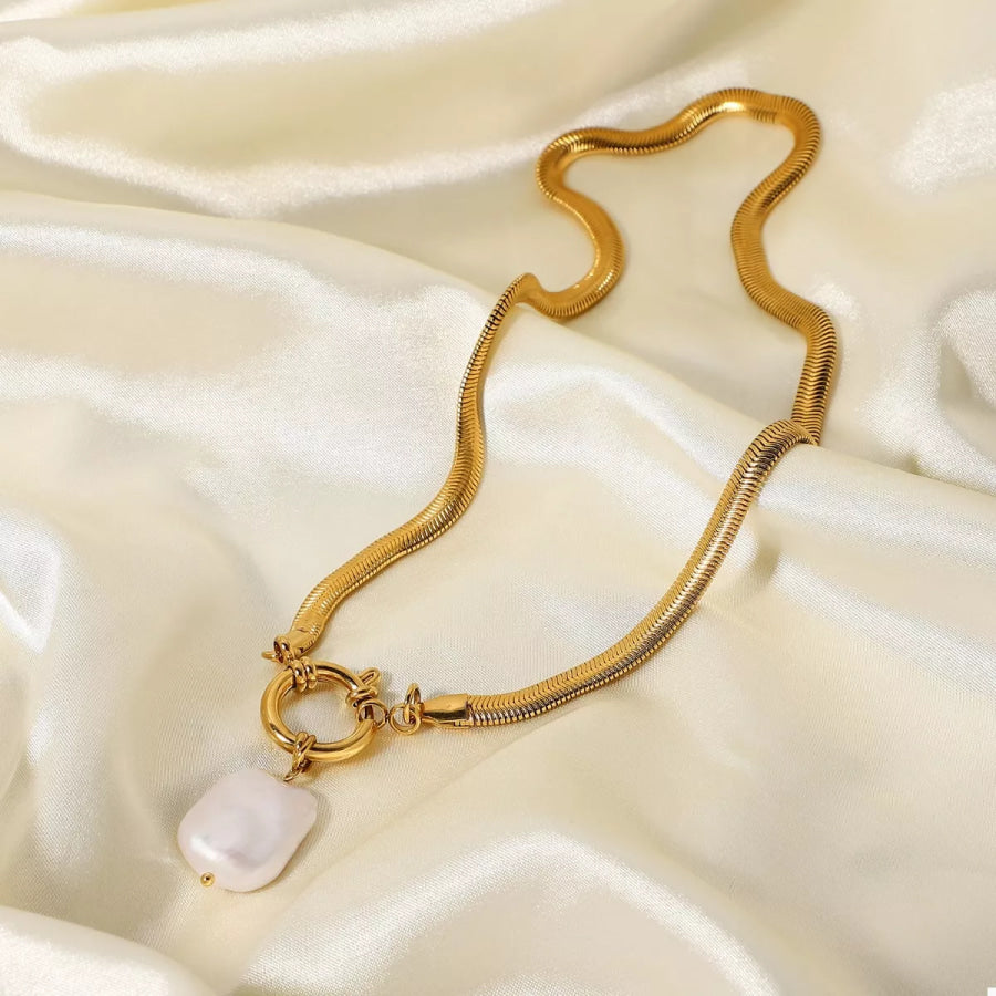 18K Gold-Plated Freshwater Pearl Pendant Necklace Gold / One Size Apparel and Accessories