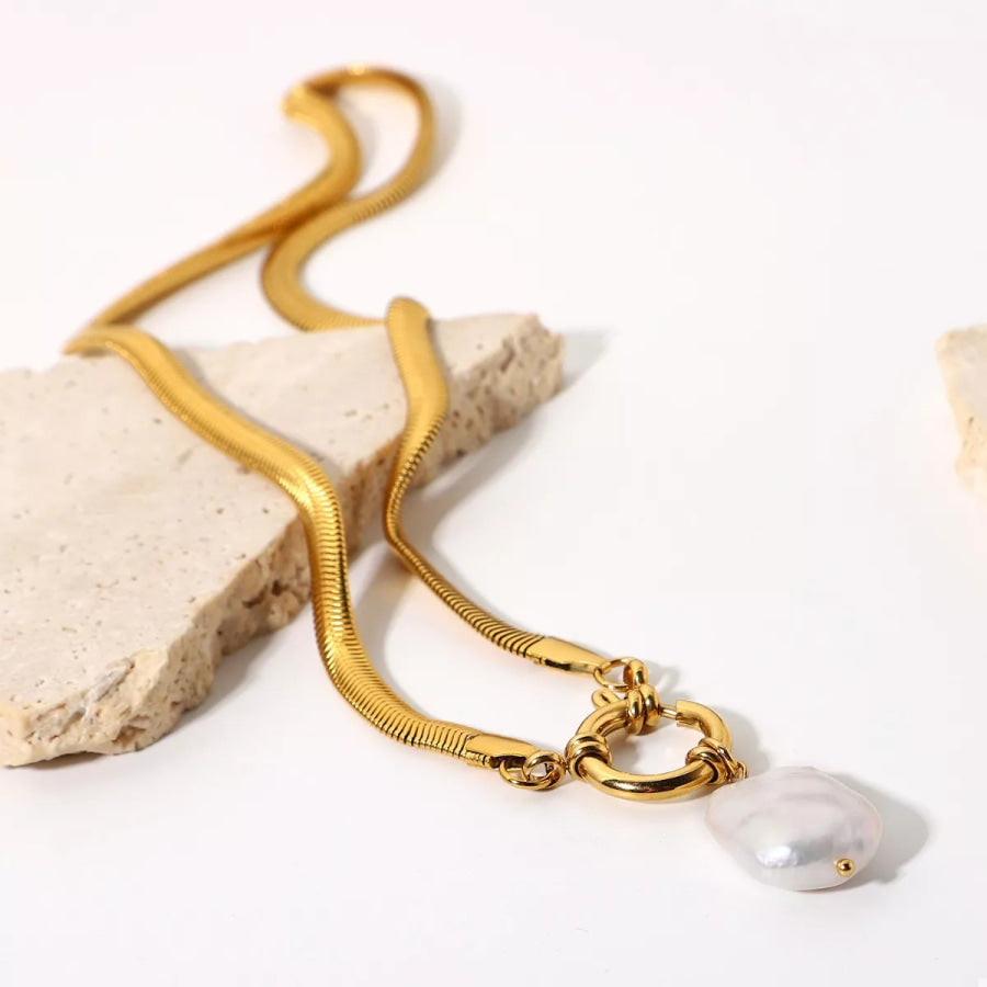 18K Gold-Plated Freshwater Pearl Pendant Necklace Gold / One Size Apparel and Accessories