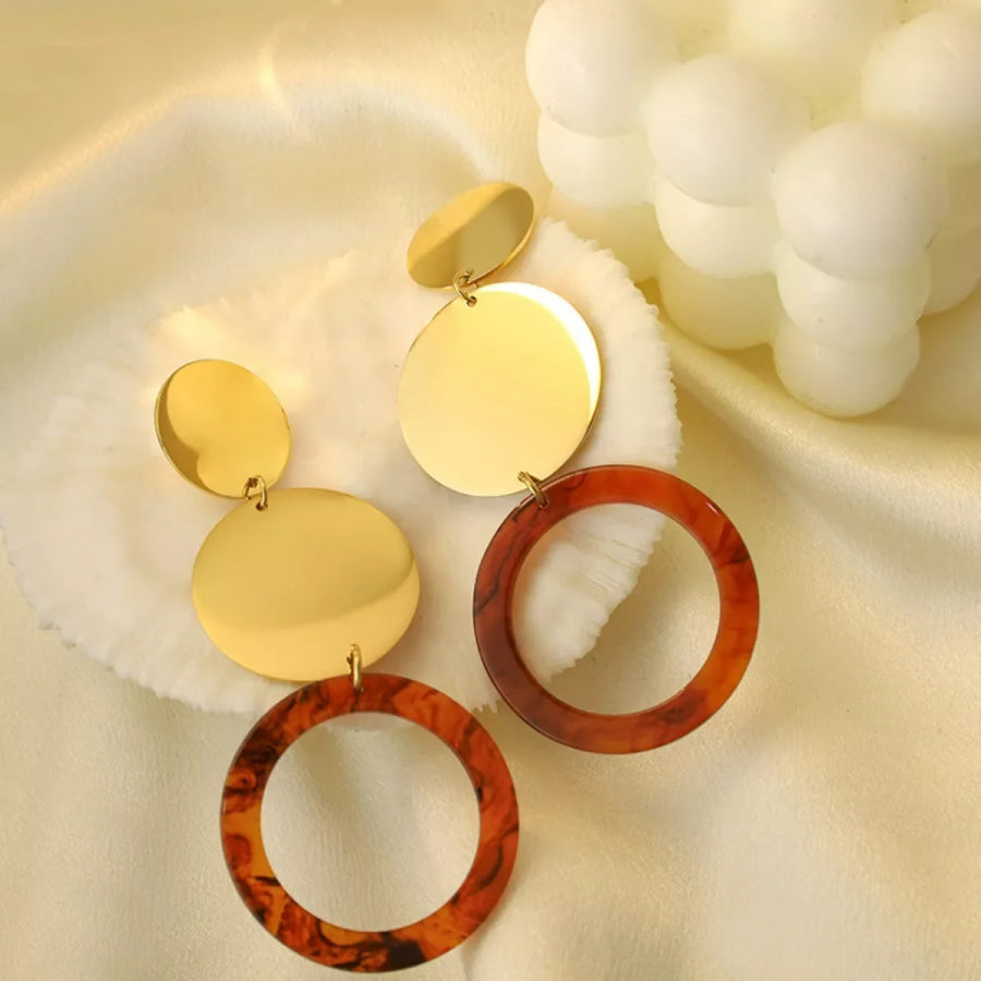 18K Gold-Plated Geometric Circle Dangle Earrings Ochre / onesize Apparel and Accessories