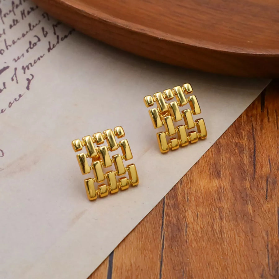 18K Gold-Plated Geometric Stud Earrings Gold / One Size Apparel and Accessories