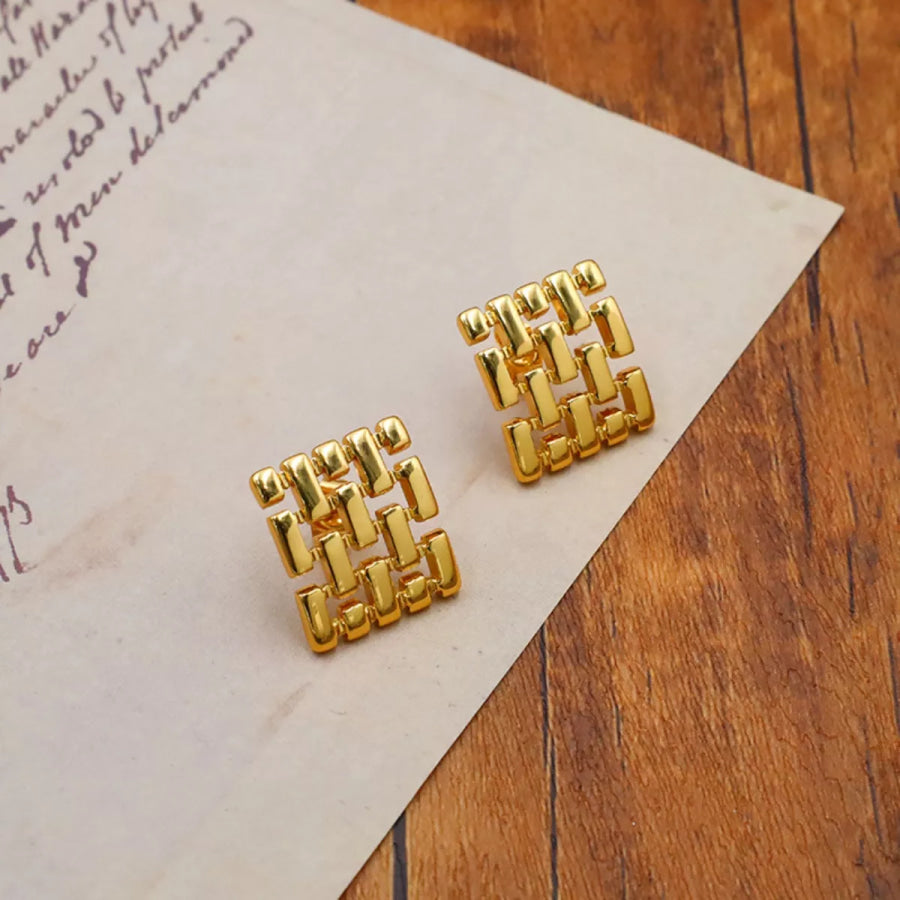 18K Gold-Plated Geometric Stud Earrings Gold / One Size Apparel and Accessories