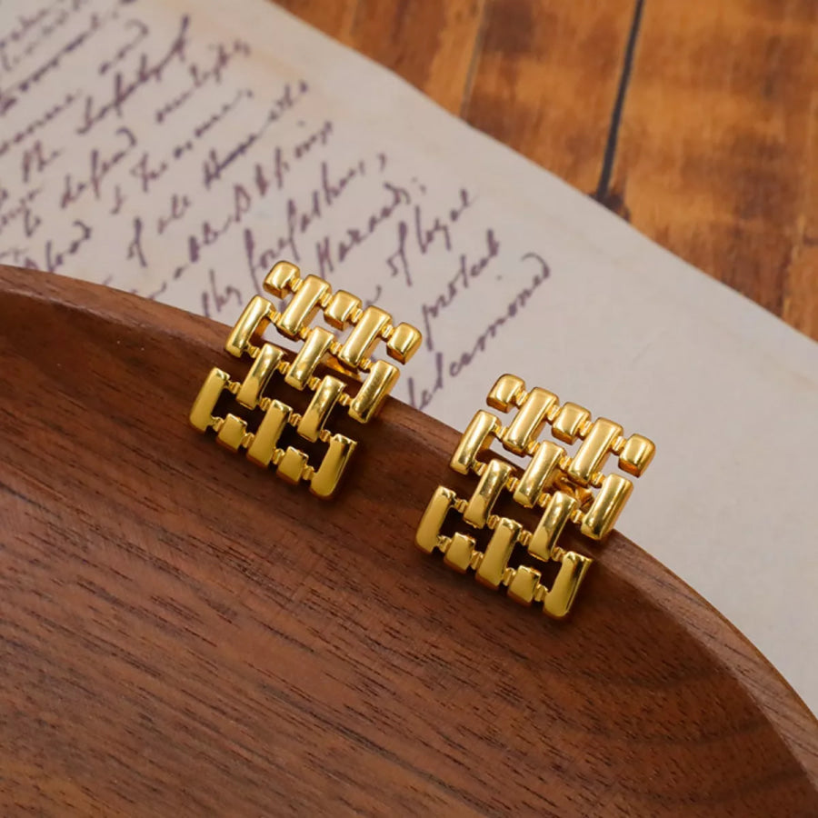 18K Gold-Plated Geometric Stud Earrings Gold / One Size Apparel and Accessories
