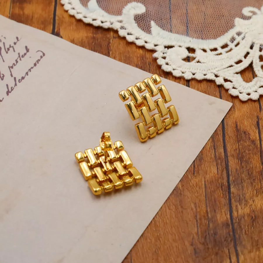 18K Gold-Plated Geometric Stud Earrings Gold / One Size Apparel and Accessories