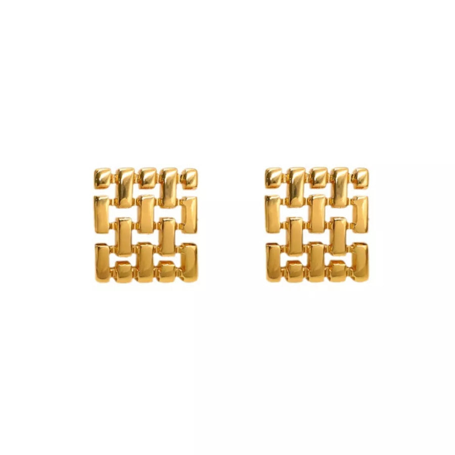 18K Gold-Plated Geometric Stud Earrings Gold / One Size Apparel and Accessories