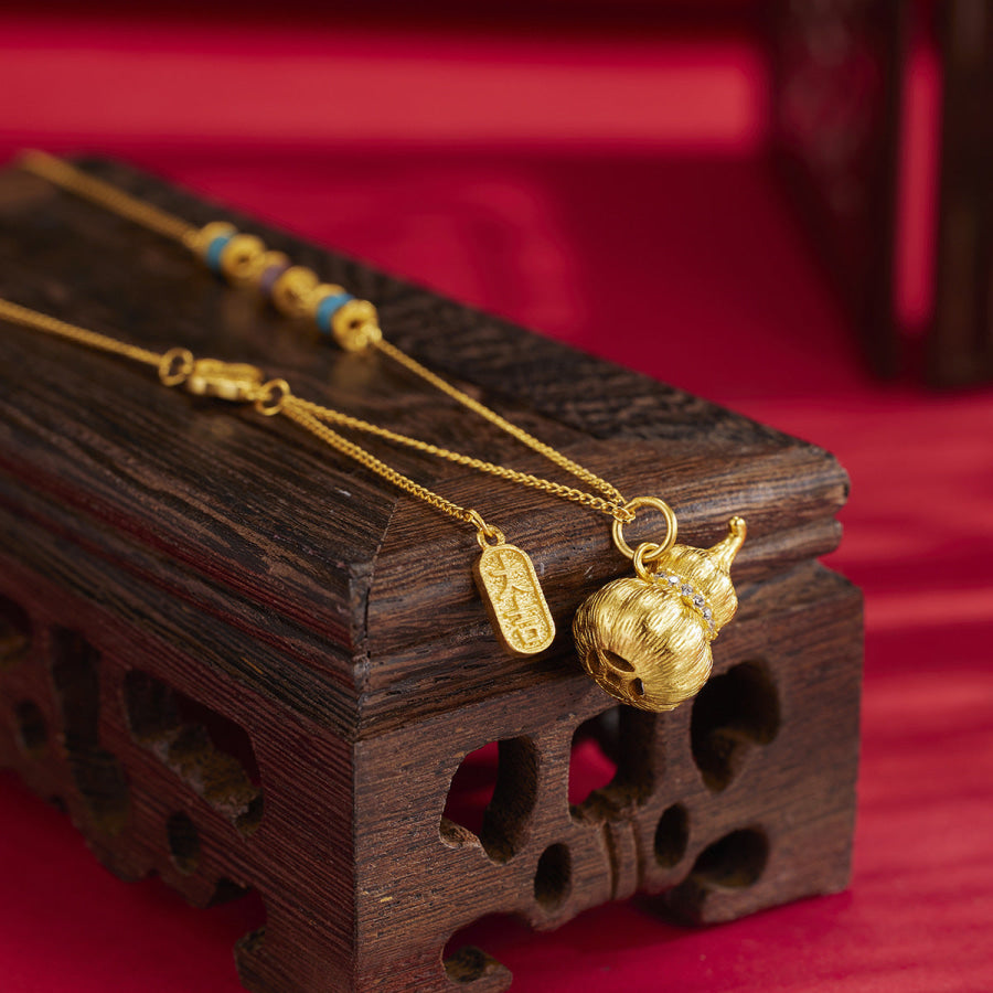 18K Gold-Plated Gourd Pendant Necklace Gold / One Size Apparel and Accessories
